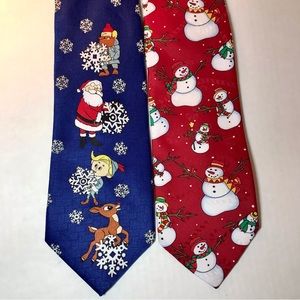 2 Christmas Rudolph Snowman Winter ties